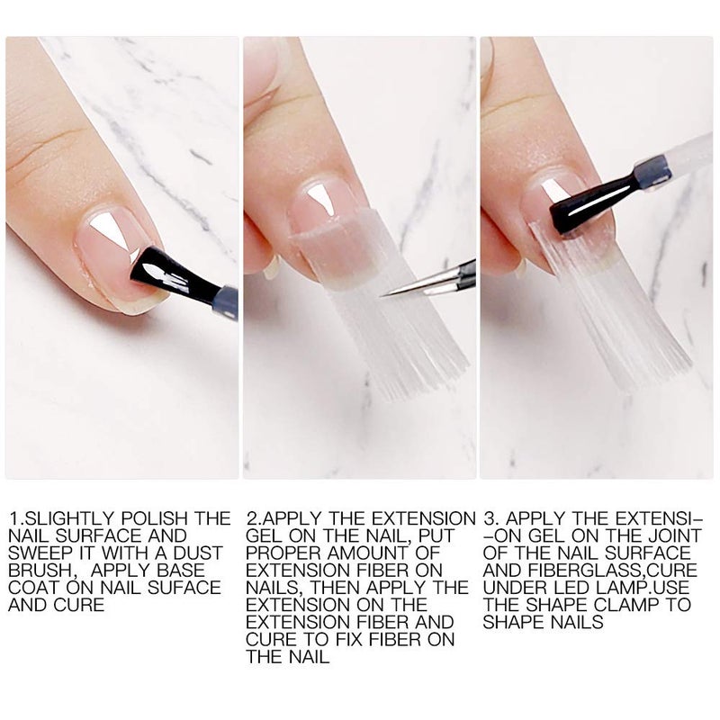 MEET ACROSS Fiberglass Nail Extension Kit with Building Gel Magical Silk Fiberglass Nail Wrap Form Quick Building Fiber Extension Gel, Nail File, Tweezers, Nail Tips Clip for Gel Extension Nail Art - Image 3